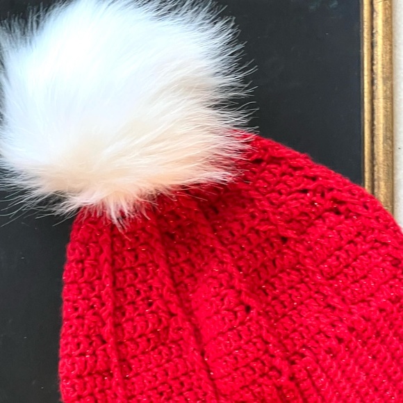 Hand-Crocheted Red Winter Beanie Hat & Waffle-Stitch Scarf Set - Picture 10 of 13